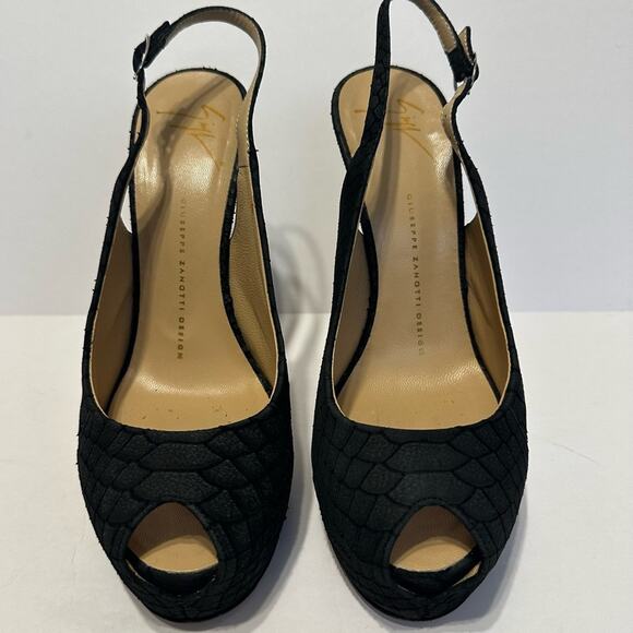 Vintage Giuseppe Zanotti Black Suede Slingback Heels size IT 38.5 Python - Picture 10 of 10